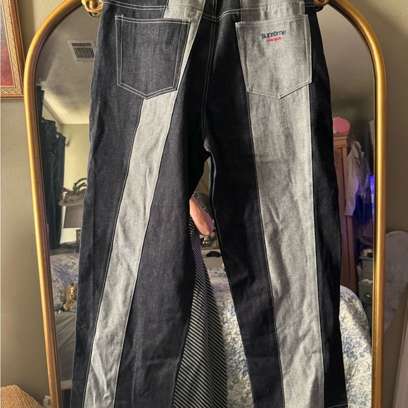 Supreme paneled stripe baggy jeans in rigid indigo - Picture 3 of 9